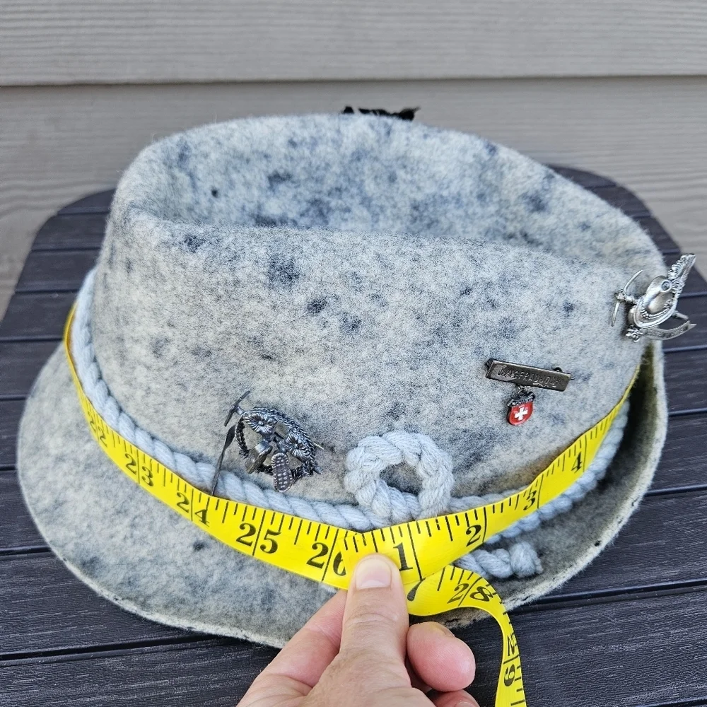 VTG German Bayerischer Berghut Walk Loden Hat Gray 5 Pins Oktoberfest Lederhosen